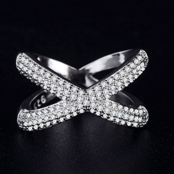 💞 X Shape Cross Micro Pave CZ Crystal Infinity Rings for Women, PD432 - Picture 2 of 6